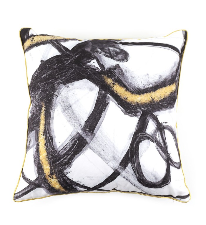 OLIVIA - Abstract black and gold design polyester cushion 45 x 45