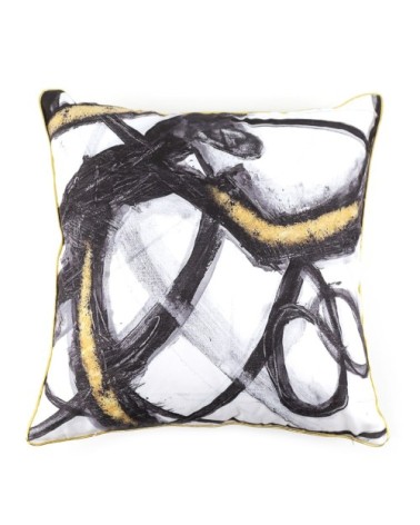 OLIVIA - Abstract black and gold design polyester cushion 45 x 45