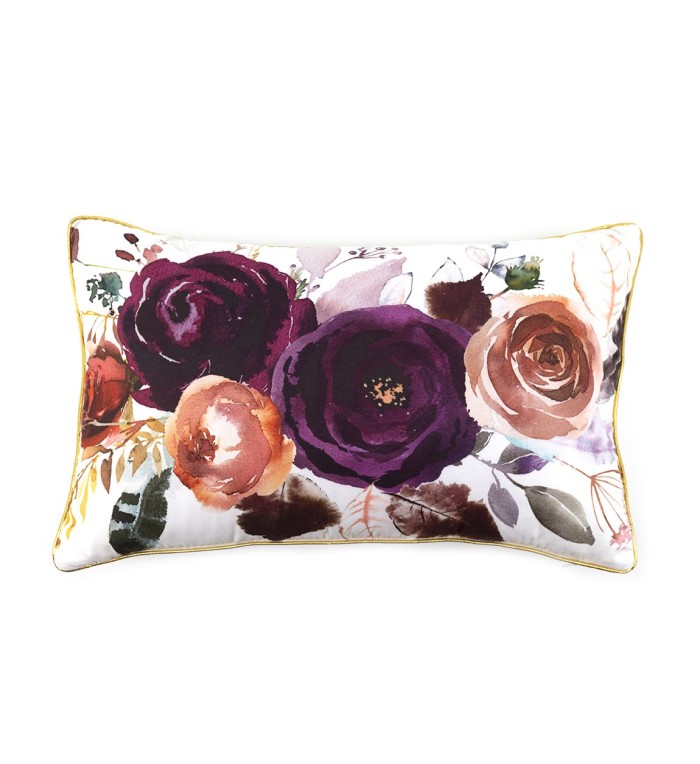 OLIVIA - Coussin allongé en polyester violet et orange avec fleurs 30 x 50