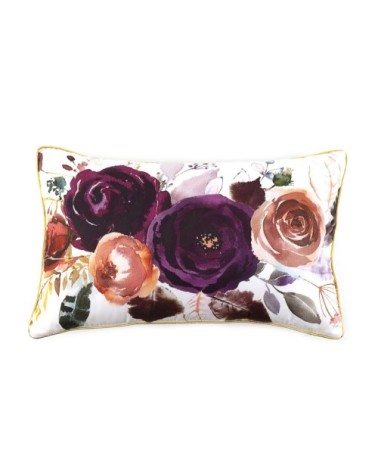 OLIVIA - Coussin allongé en polyester violet et orange avec fleurs 30 x 50