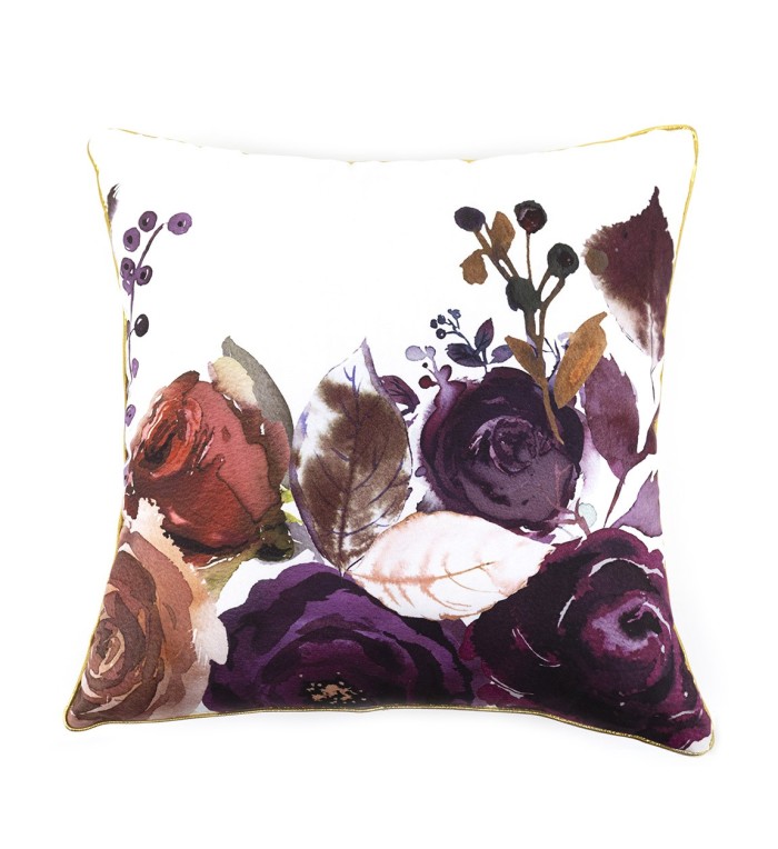 OLIVIA - Violet and orange flowers polyester cushion 45 x 45