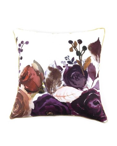 OLIVIA - Violet and orange flowers polyester cushion 45 x 45