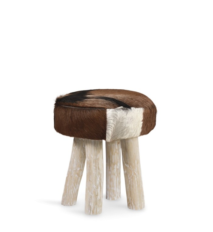 Natural teak and leather stool 38 x 38 x 45