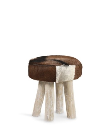 Natural teak and leather stool 38 x 38 x 45