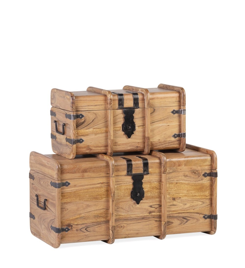 MONTANA - Set of 2 Acacia and iron chests 72 x 36 x 36 / 52 x 27 x 27