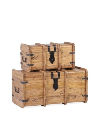 MONTANA - Set of 2 Acacia and iron chests 72 x 36 x 36 / 52 x 27 x 27