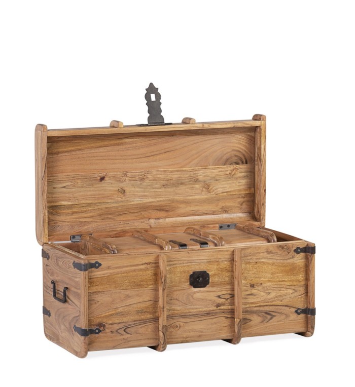 MONTANA - Set of 2 Acacia and iron chests 72 x 36 x 36 / 52 x 27 x 27