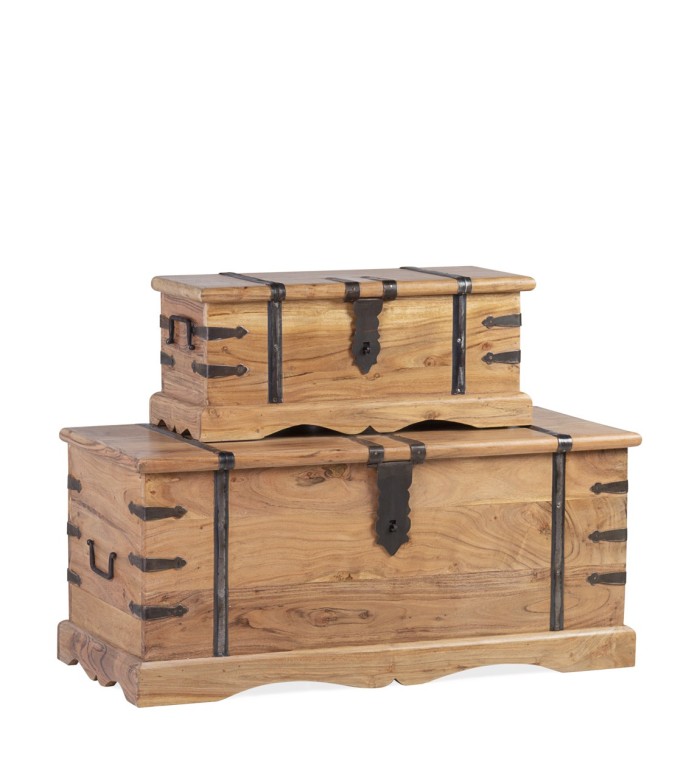 MONTANA - Set of 2 Acacia and iron chests 90 x 40 x 40 / 60 x 25 x 25