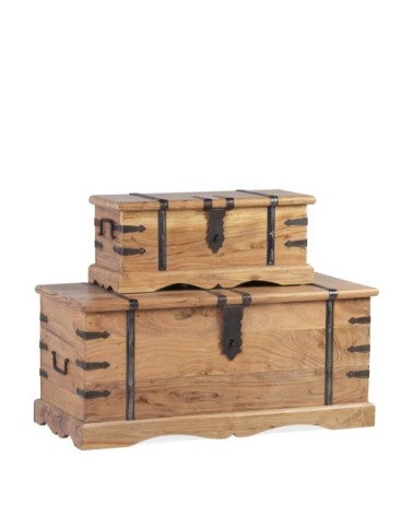 MONTANA - Set of 2 Acacia and iron chests 90 x 40 x 40 / 60 x 25 x 25