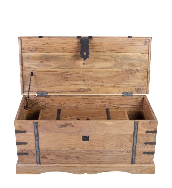 MONTANA - Set of 2 Acacia and iron chests 90 x 40 x 40 / 60 x 25 x 25