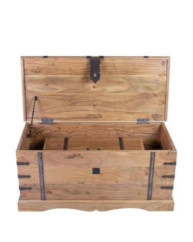 MONTANA - Set of 2 Acacia and iron chests 90 x 40 x 40 / 60 x 25 x 25