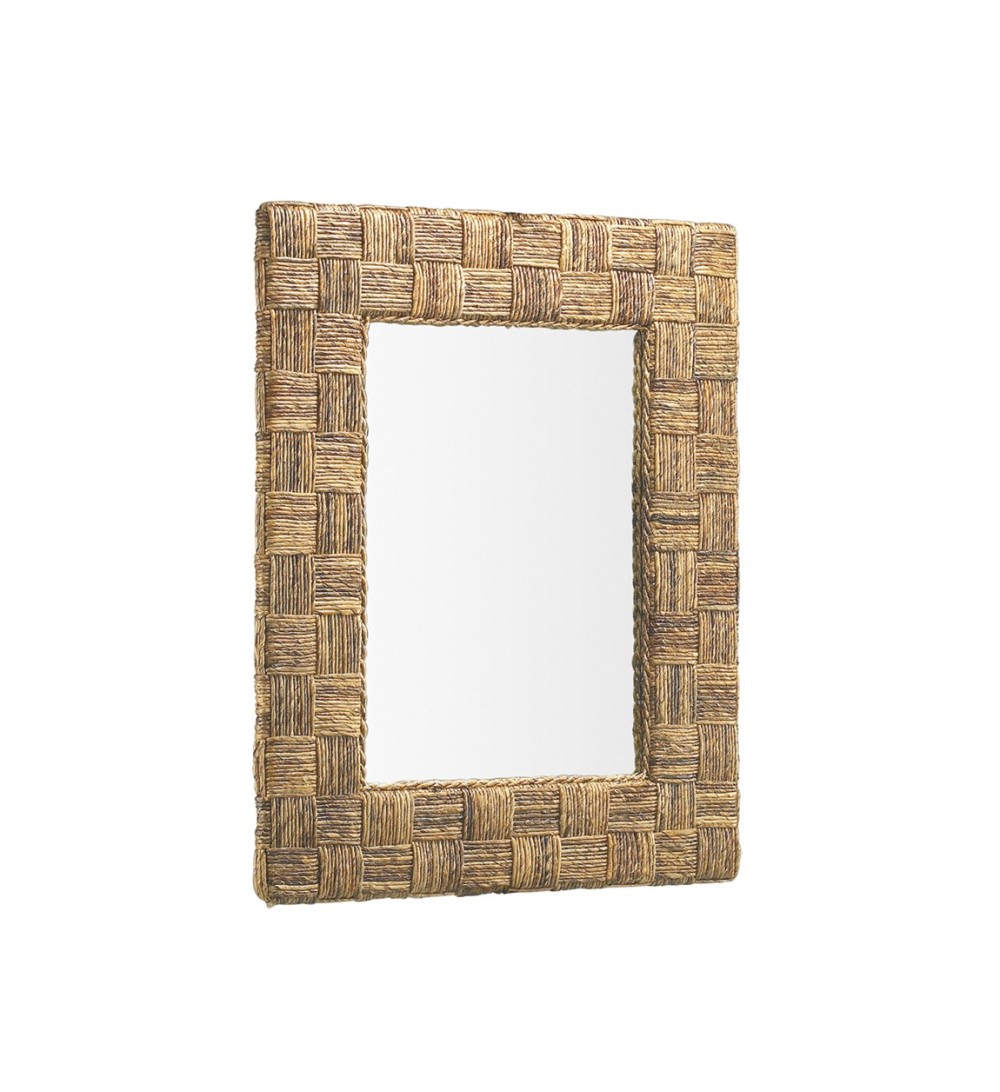 RATTAN - Miroir en rotin et corde avec motif à carreaux 80 x 100