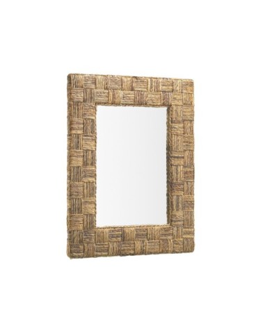 RATTAN - Check pattern rattan and rope mirror 80 x 100