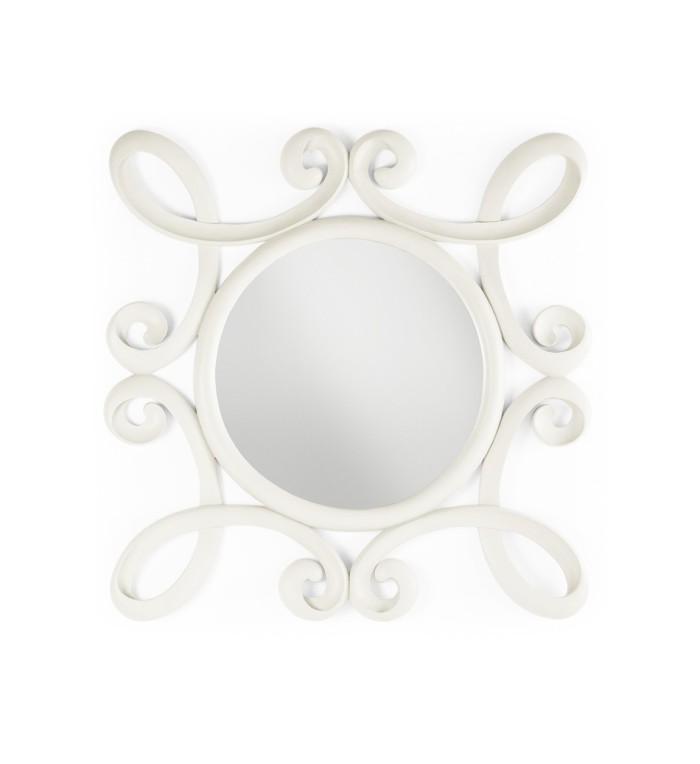 JASMINE - Espejo blanco vintage de madera de caoba 100 x 4 x 100