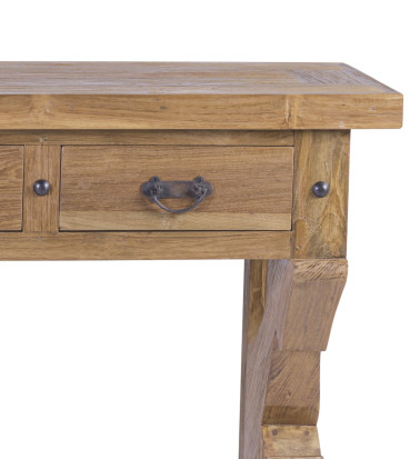 Rustic teak console with 3 drawers 140 x 40 x 80