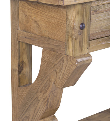 Rustic teak console with 3 drawers 140 x 40 x 80