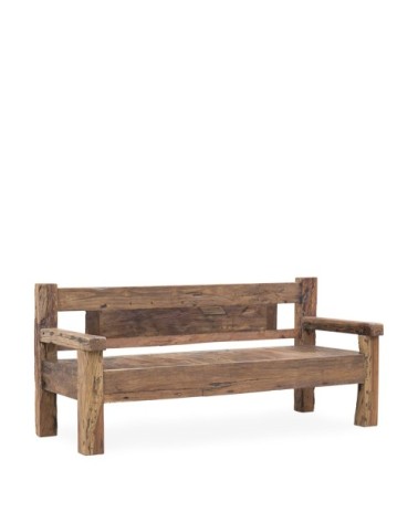 Recycled teak train track-style bench 208 x 80 x 95