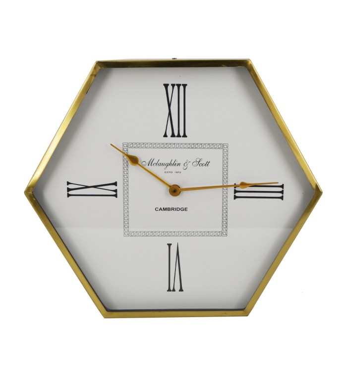 ATENAS - Reloj de pared hexagonal de color dorado 45 x 5 x 53
