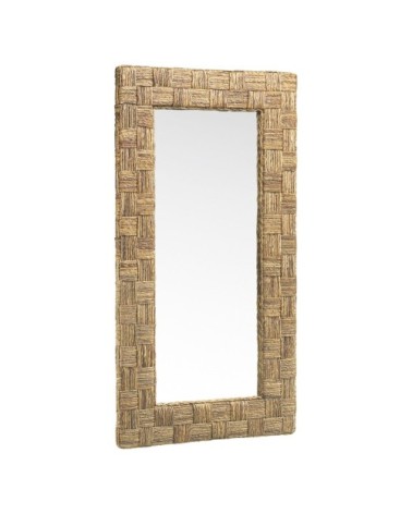 RATTAN - Check pattern rattan and rope mirror 80 x 150