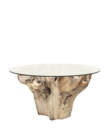 Teak root and glass dining table 150 x 150 x 78