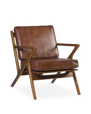 Teak and leather armchair 65 x 75 x 75