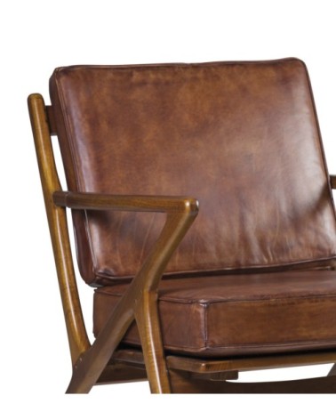 Teak and leather armchair 65 x 75 x 75