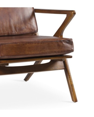 Teak and leather armchair 65 x 75 x 75