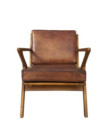 Teak and leather armchair 65 x 75 x 75