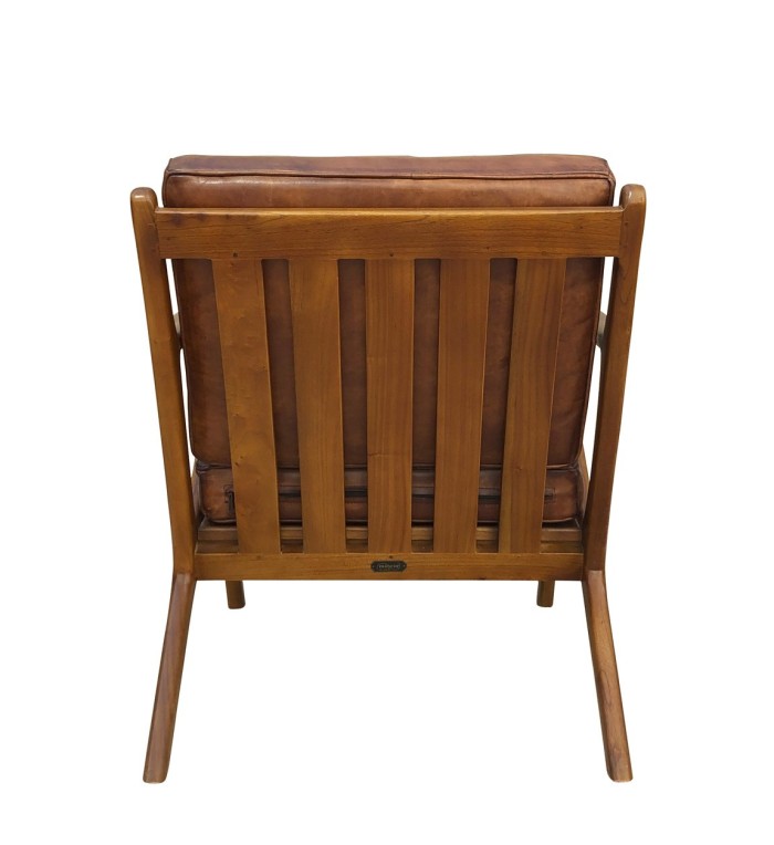 Teak and leather armchair 65 x 75 x 75