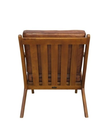 Teak and leather armchair 65 x 75 x 75