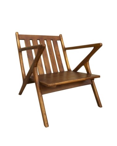 Teak and leather armchair 65 x 75 x 75