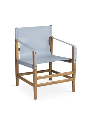 TETUAN - Fauteuil en teck et cuir bleu 60 x 60 x 80