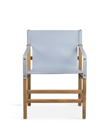 TETUAN - Fauteuil en teck et cuir bleu 60 x 60 x 80