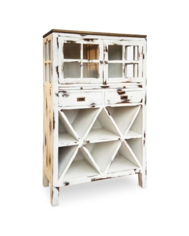 EVEREST - Rustic mindi wood display cabinet with wine rack 100 x 35 x 150