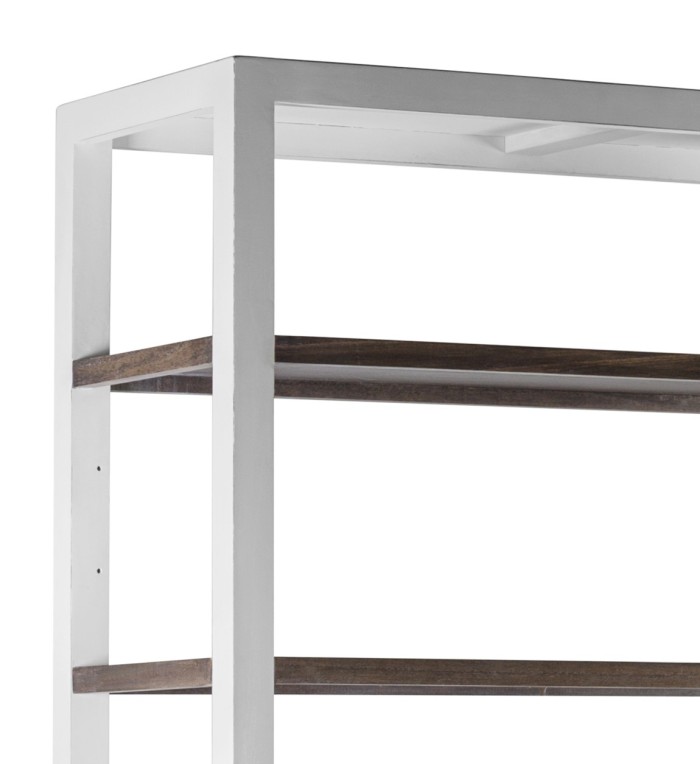 EVEREST - Librería de madera blanca y marrón con ruedas 120 x 45 x 212