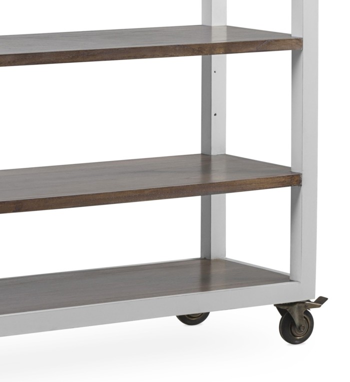 EVEREST - White and brown wood and iron bookcase with wheels 120 x 45 x 212