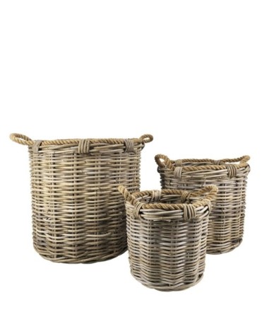 SET MIT 3 KÖRBEN AUS RATTAN UND SEIL 40 x 40 x 40 / 32 x 32 x 34 / 22 x 22 x 25