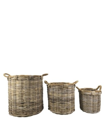 SET DE 3 CESTOS DE RATTAN E CORDA 40 x 40 x 40 / 32 x 32 x 34 / 22 x 22 x 25