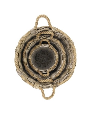 Set of 3 rattan and rope baskets 40 x 40 x 40 / 32 x 32 x 34 / 22 x 22 x 25