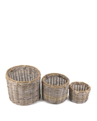 Set of 3 rattan and rope baskets 40 x 40 x 32 / 32 x 32 x 25 / 22 x 22 x 18