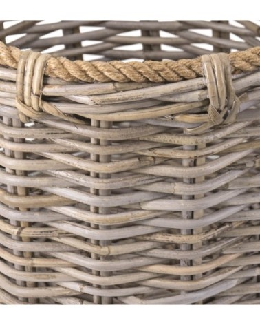 Set of 3 rattan and rope baskets 40 x 40 x 32 / 32 x 32 x 25 / 22 x 22 x 18