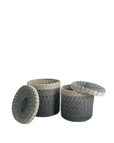 Set of 2 blue jute baskets 30 x 30 x 30 / 26 x 26 x 26