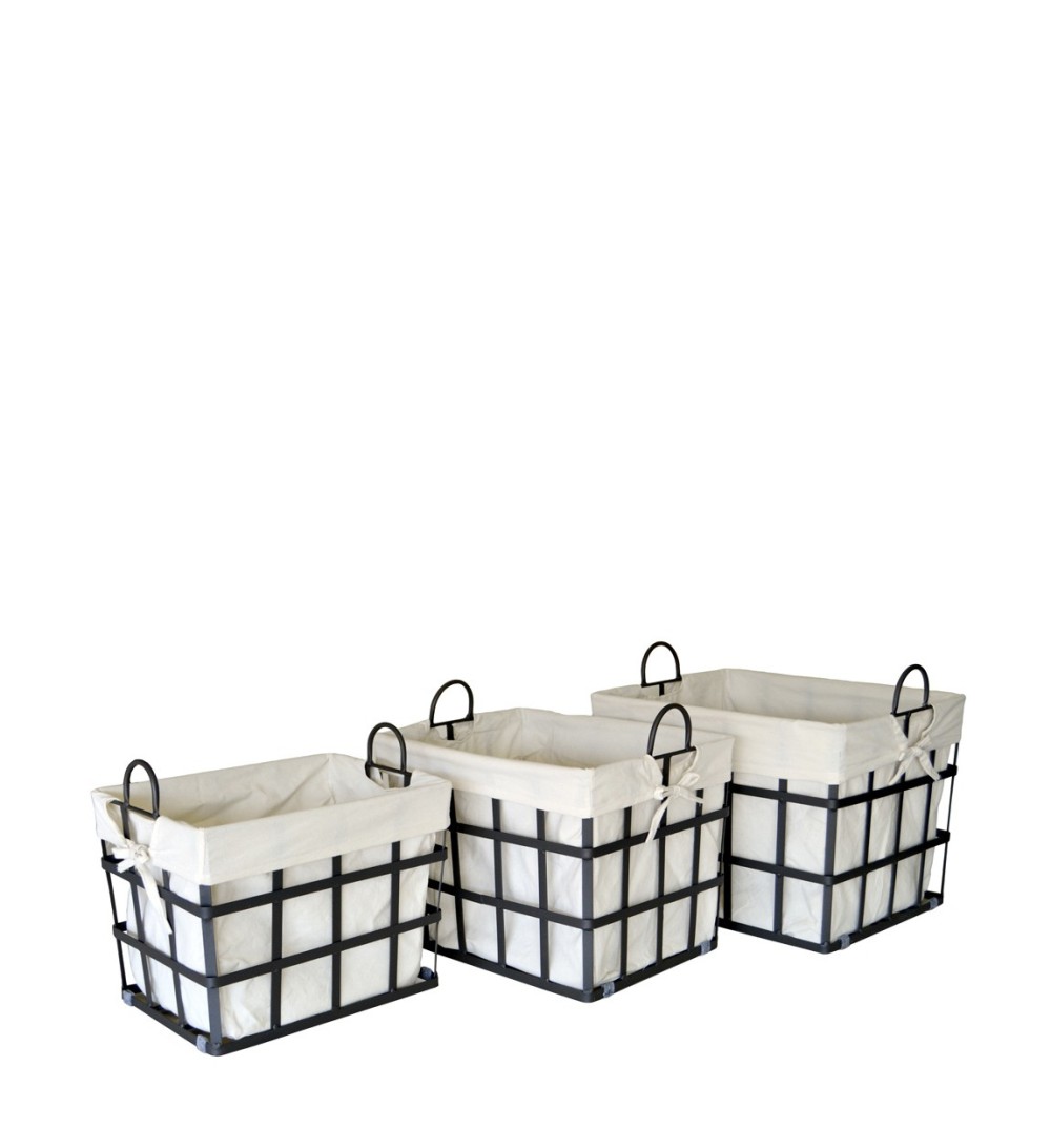 Set de 3 paniers à linge en métal 50 x 40 x 40 / 45 x 35 x 38 / 40 x 30 x 35