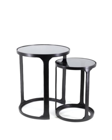 ANTIQUE - Lot de 2 tables gigognes en aluminium 40 x 40 x 48 / 30 x 30 x 40