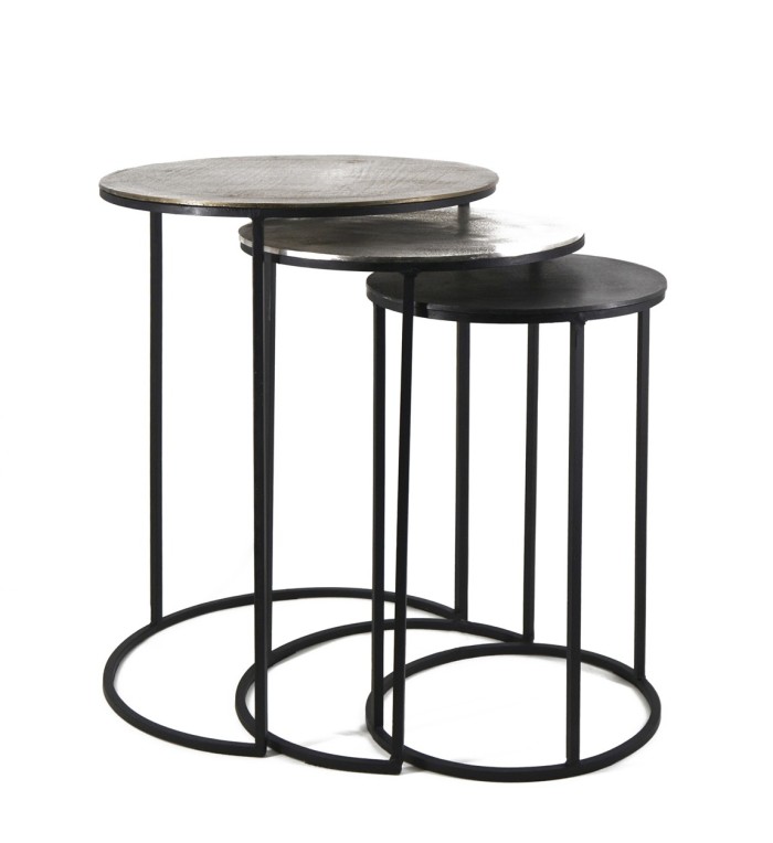 ANTIQUE - Set of 3 round iron and aluminum side tables 42 x 42 x 60 / 35 x 35 x 55 / 30 x 30 x 50