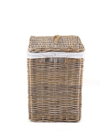 RATTAN - Basket with lid and "laundry" label 43 x 34 x 55