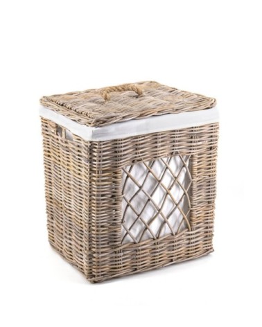 RATTAN - Basket with lid and "laundry" label 43 x 34 x 55