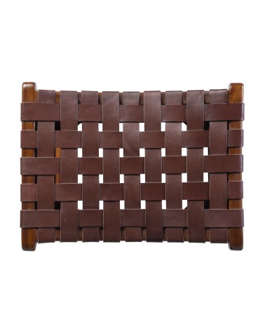 Teak- und Lederhocker 45 x 47 x 60