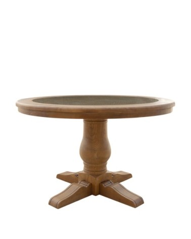 MANILA - Oak and rattan dining table 120 x 120 x 76