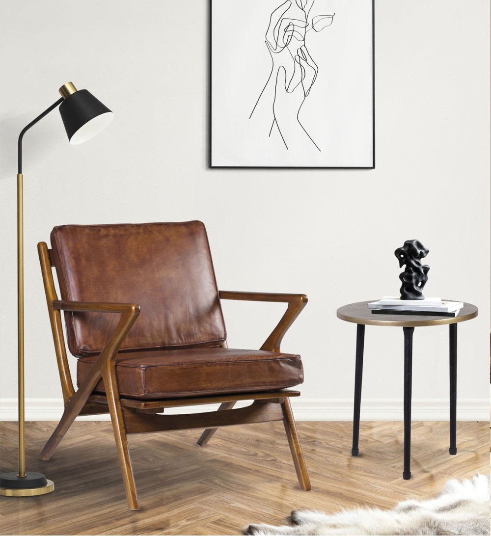 Fauteuil en teck et cuir 65 x 75 x 75